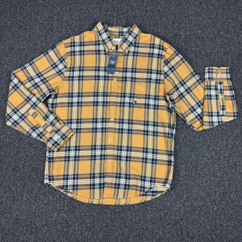 Abercrombie & Fitch Soft Flannel Plaid Button Down Mens Large Yellow New